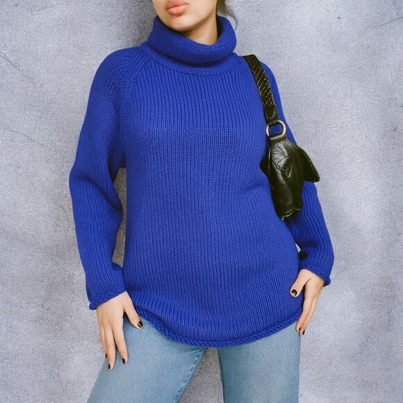 Vintage 90s J.Crew Heritage 100% Wool Oversized Chunky Knit Turtleneck XS - Picture 1 of 7